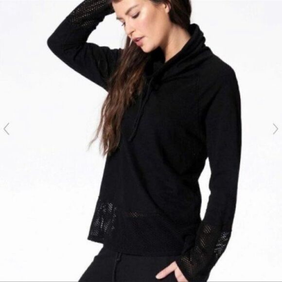 𝅺nux Ricky Black Cowl Neck Perforated Long Sleeve Pullover Sz L - Picture 13 of 14